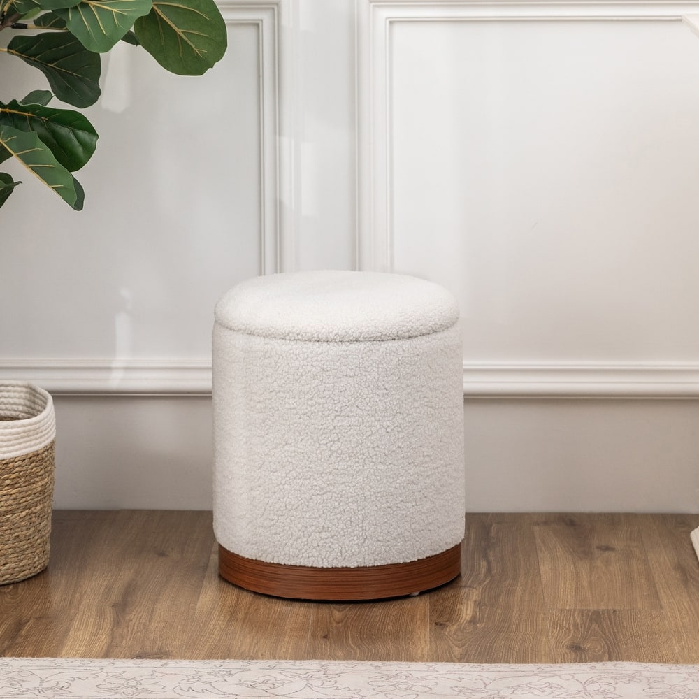 Adeco Velvet Round Storage Stool Gold Plating Base Storage Ottoman