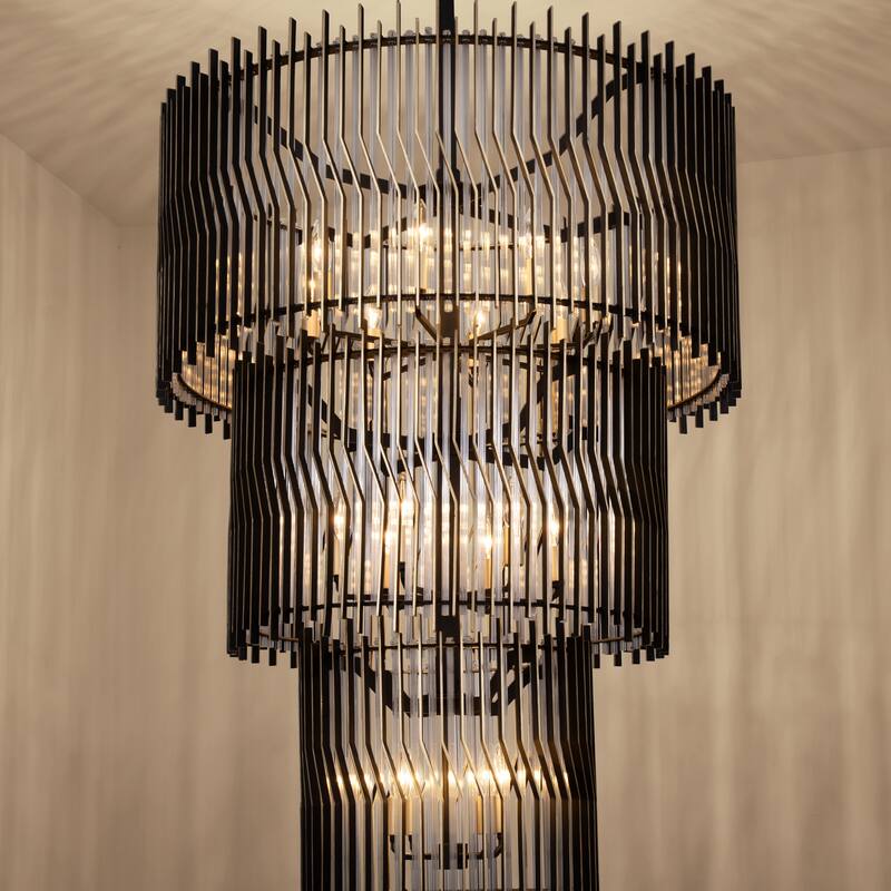 Varaluz Park Row 18-Light 3-Tier Chandelier - Matte Black/French Gold