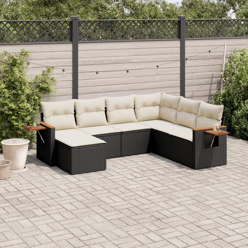 vidaXL Patio Sofa Set with Cushions Outdoor Conversation Furniture Poly Rattan - 21.7 x 21.7 x 14.6 in