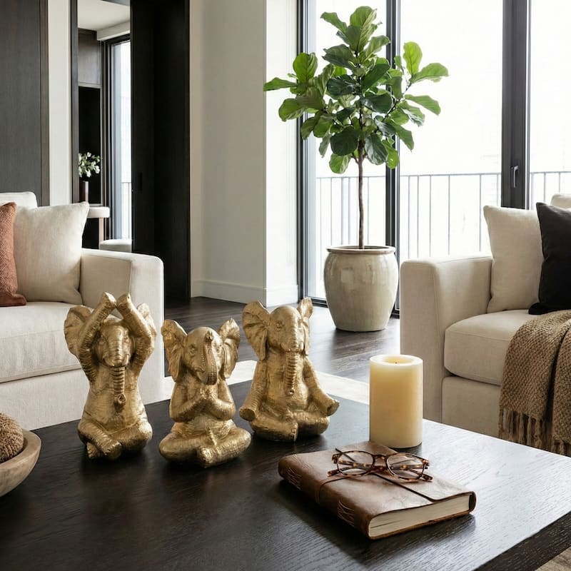 Decorative Resin Elephant Figurines with Yoga Poses - Set of 3, 8"