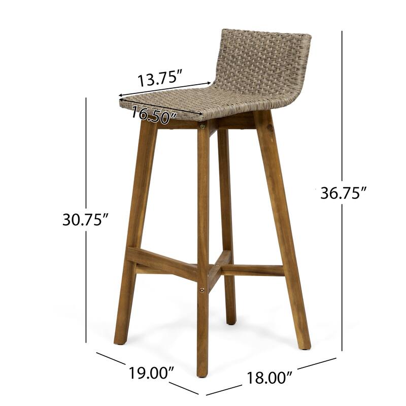 La Brea Outdoor Acacia Wood and Wicker Barstools (Set of 2) by Christopher Knight Home