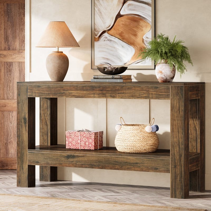 62.99 Inches Long Wood Console Table, 2 Tiers Entryway Table Sofa Table