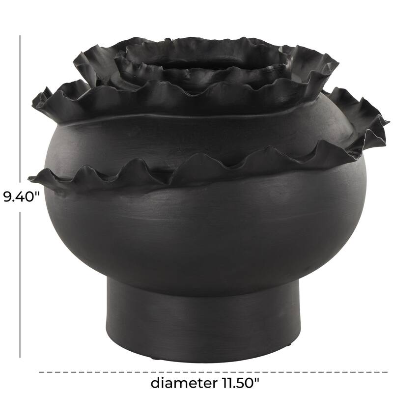 White or Black Ceramic Wide Rounded Floral Inspired Abstract Decorative Vase with Layered Petals