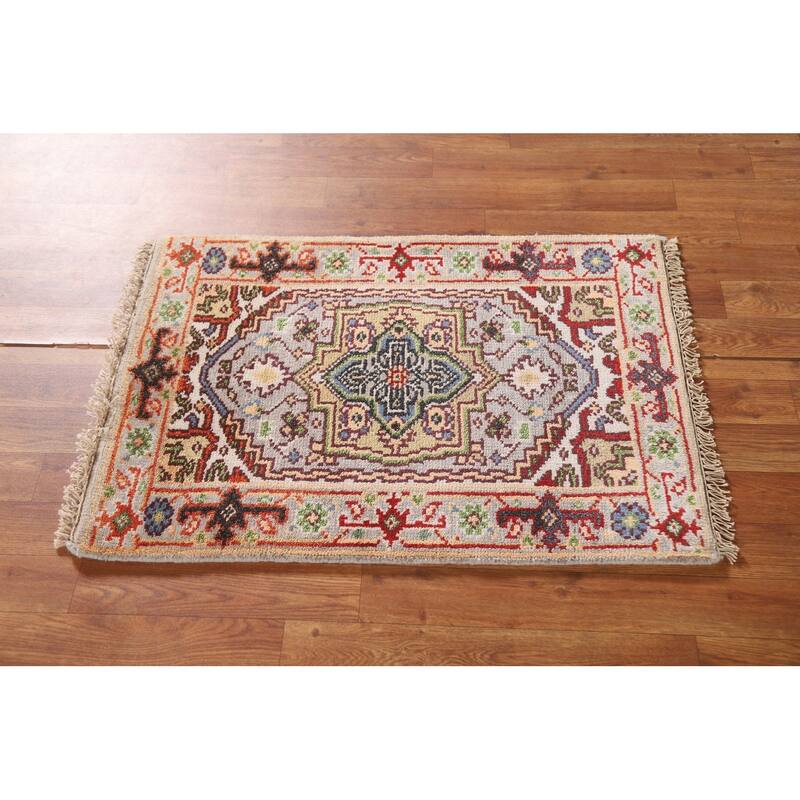 Medallion Heriz Serapi Accent Area Rug Hand-knotted Wool Carpet - 2'0"x 3'0"