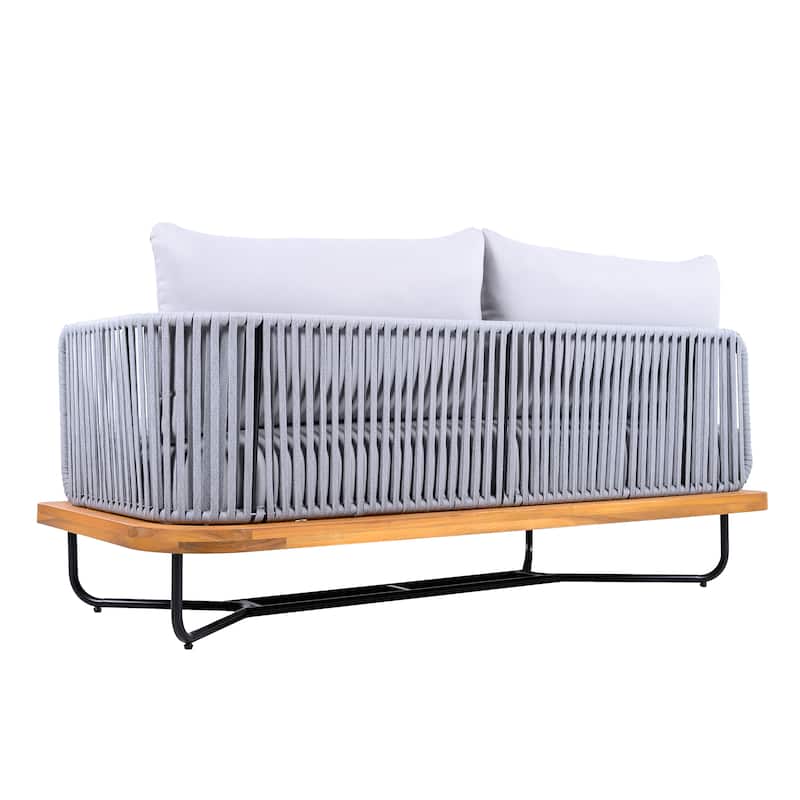 Christopher Knight Home - Evelyn Patio Outdoor Acacia Wood Rope Sofa Set