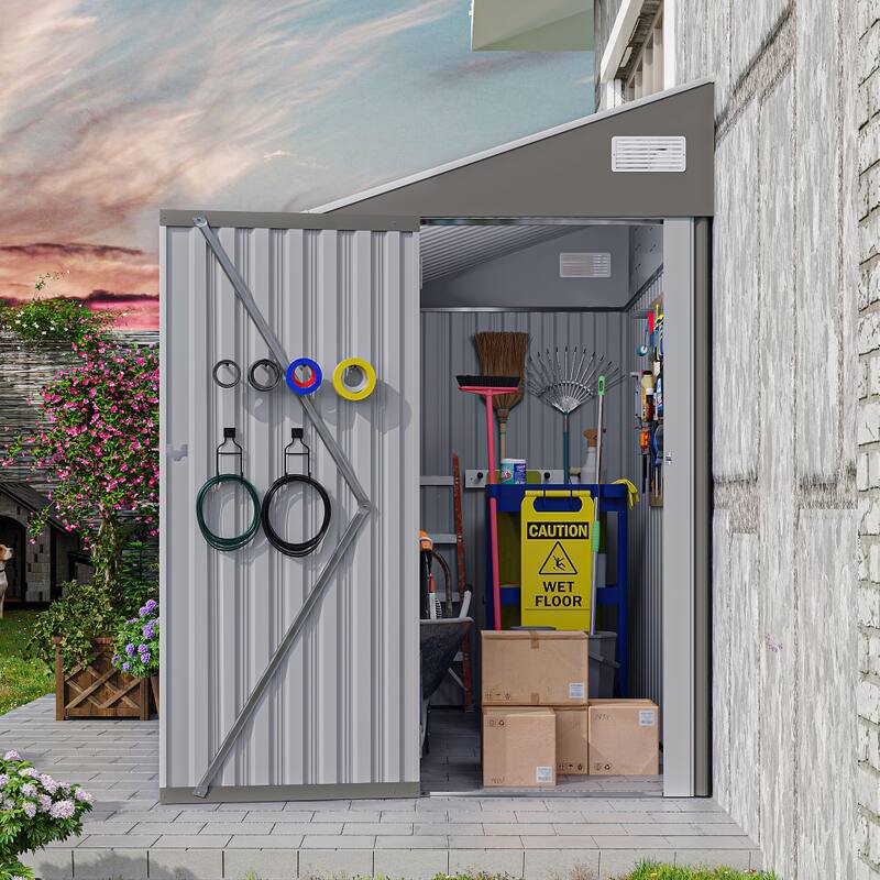 Gray Solid Structural Design Storage Shed with Single Hinge Door