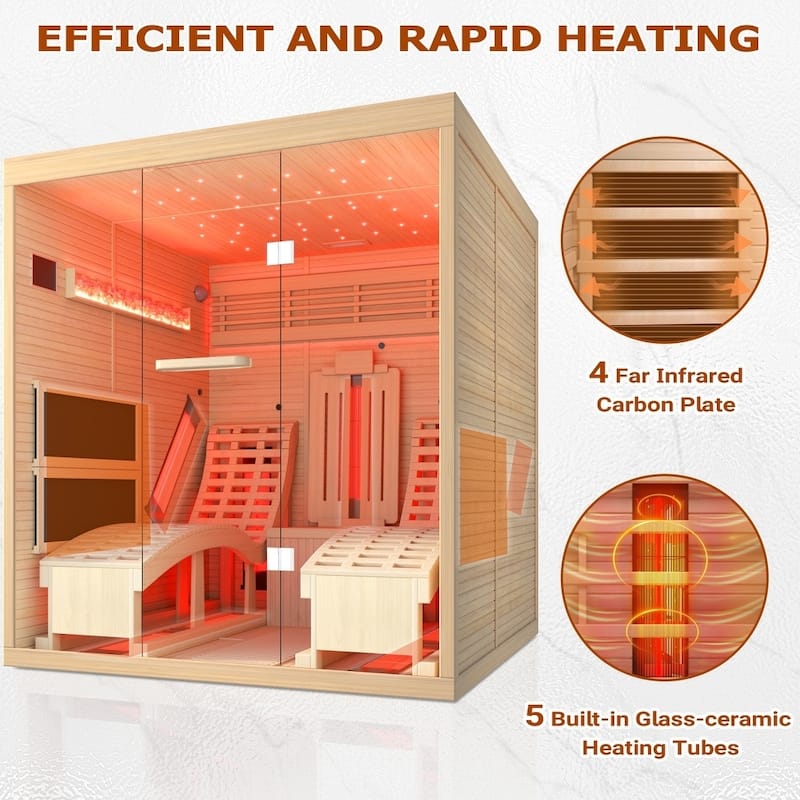 EROMMY up to 3 Person Infrared Sauna with 15-Minute Warm-Up Heater Tube and Carbon Plate