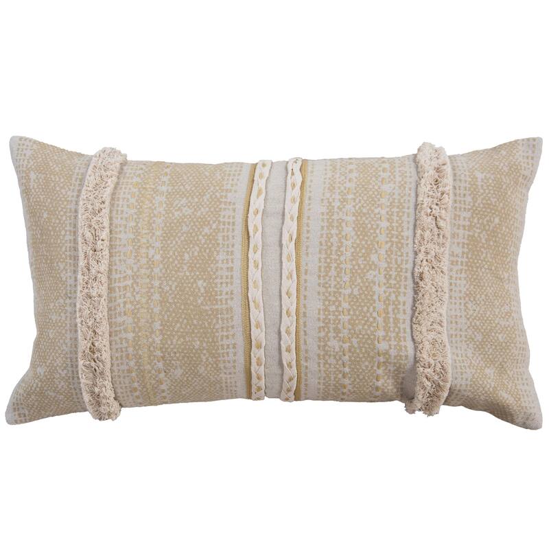 Rizzy Home Striped Textured Embroidered Throw Pillow - Natural - Polyester