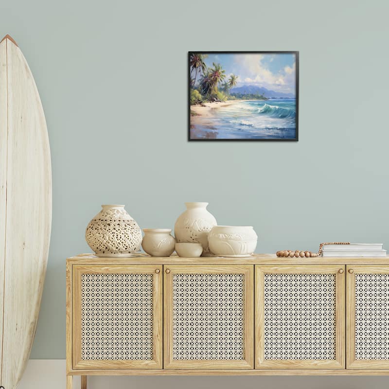 Stupell Tropical Coast with Rolling Waves Framed Giclee Art Design By Franklyn Gregory