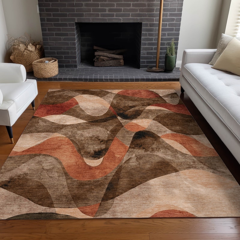 Machine Washable Indoor/ Outdoor Modern Chantille Rug - Chocolate - 9' x 12'