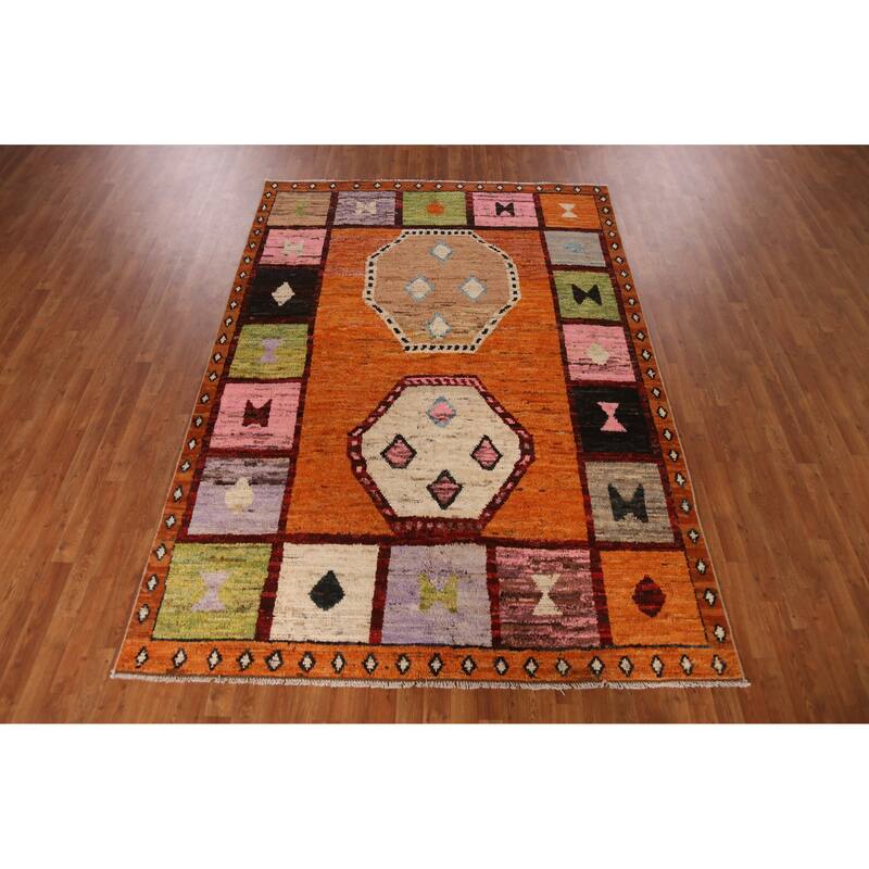 Tribal Geometric Moroccan Area Rug Handmade Oriental Wool Carpet - 6'8" x 9'7"