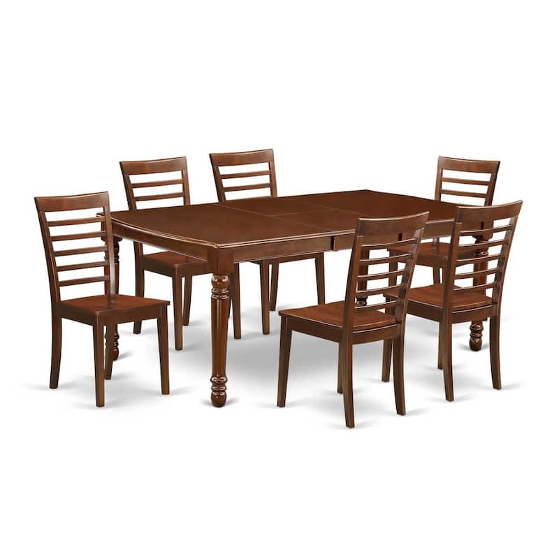 Rectangle Dining Table Set 7pc - 60x78 Inch Table w/ Butterfly Leaf & 6 Wood Chairs