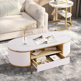 Modern Oval Coffee Table with Drawers for Living Room - Bed Bath ...