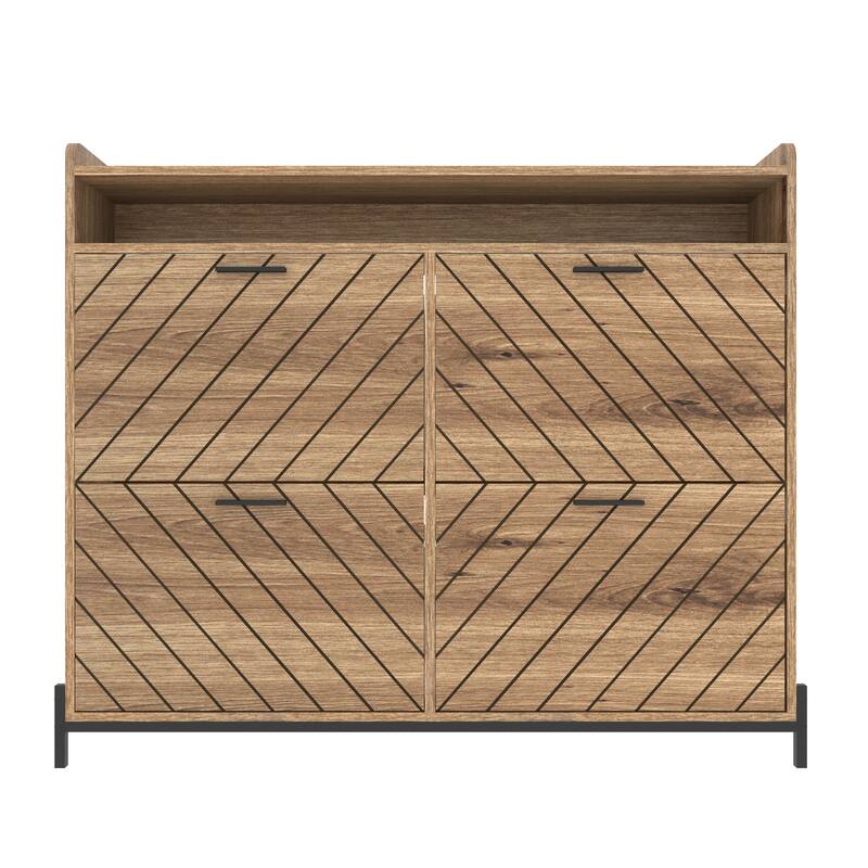 Freestanding Shoe Cabinet with 4 Flip Drawers, Hidden Narrow Shoe Rack with Open Storage, Shoe Storage Cabinet for Entryway