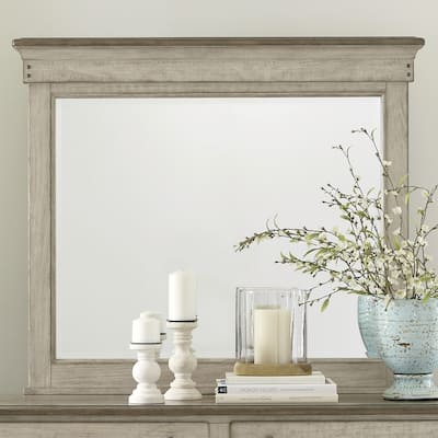 Ivy Hollow Weathered Linen Dusty Taupe Landscape Mirror - White