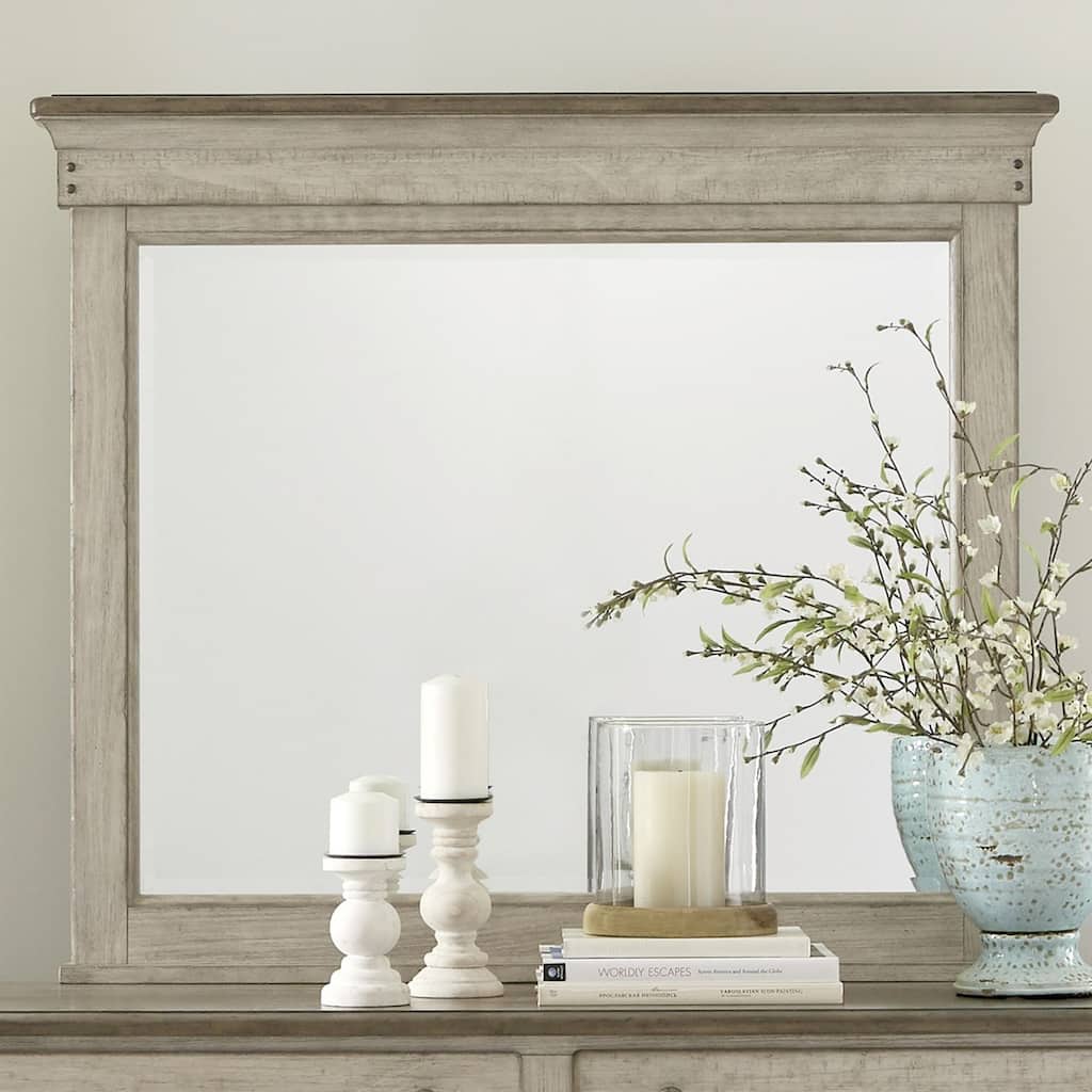 Ivy Hollow Weathered Linen Dusty Taupe Landscape Mirror - White