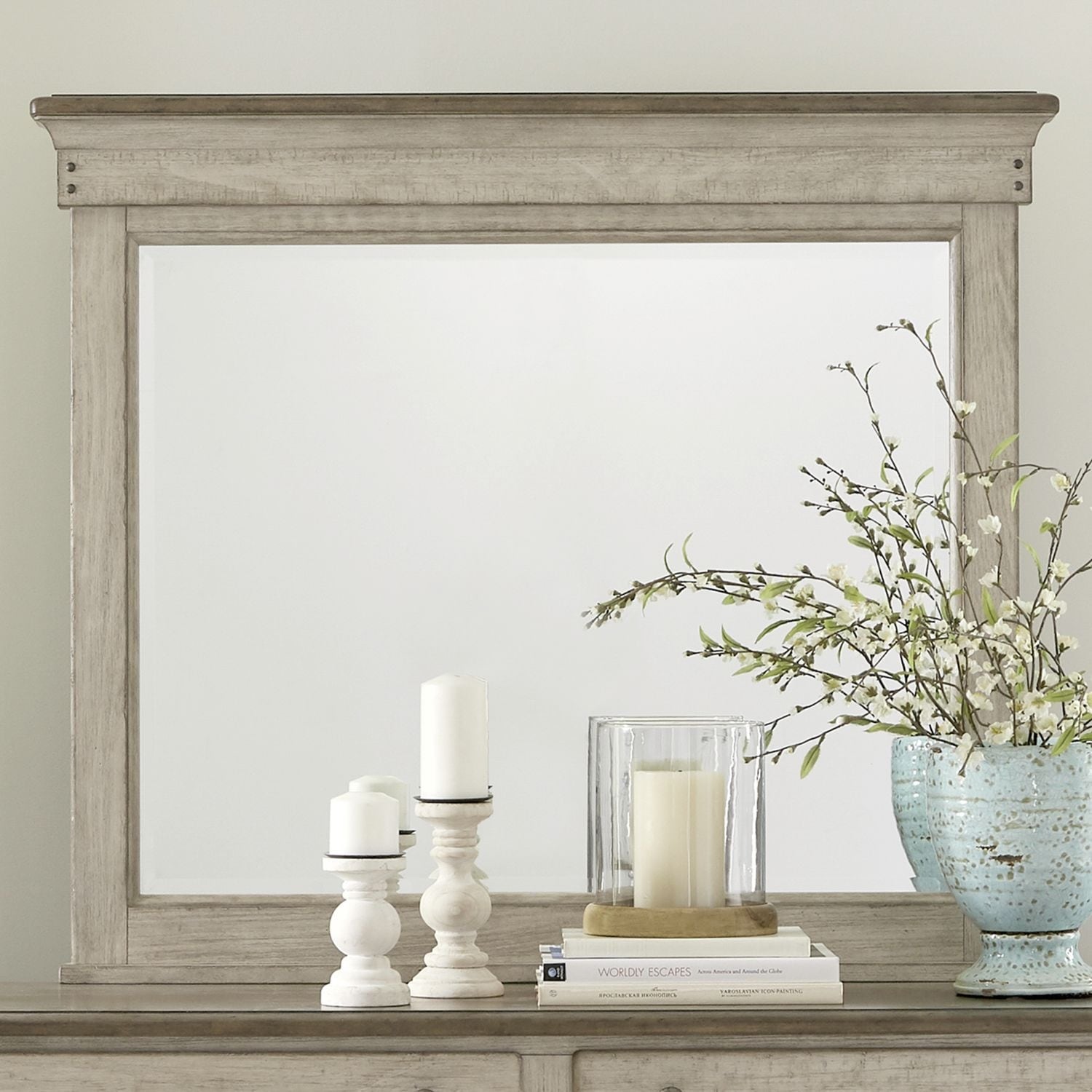 Ivy Hollow Weathered Linen Dusty Taupe Landscape Mirror - Width 45" x Depth 3" x Height 39"