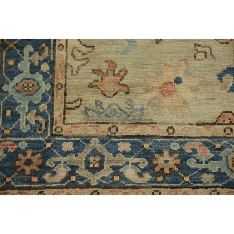 Hand Knotted Oriental 100% Wool Carpet Traditional All-Over Green Ziegler Runner Rug - 11' 10'' X 3' 1''