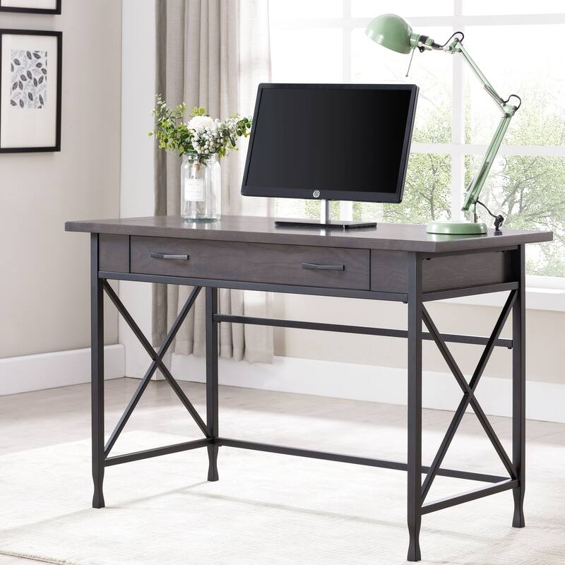 Classic Charm Computer Desk - Black Finish, Drop Front, Wood Iron - 46" Office Desk