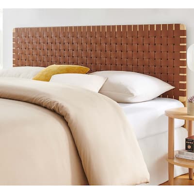 Ditmas Solid Wooden Brown Leather Basket Weaved King Size Headboard