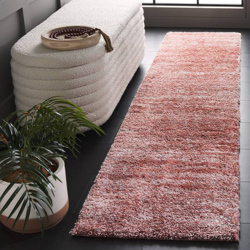 SAFAVIEH Tahoe Shag Yaprak Abstract 1.2-inch Thick Rug - 2' x 9' Runner - Pink/Ivory - Runner