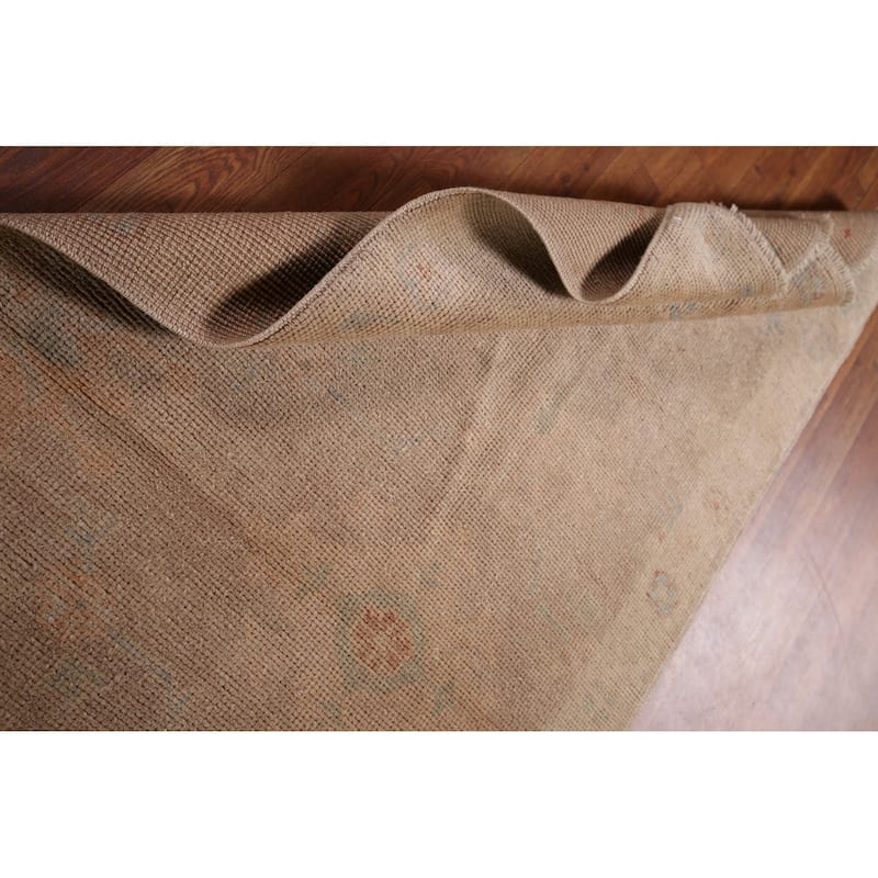 Earth Tone Oushak Turkish Runner Rug Handmade Wool Carpet - 3'0" x 11'5"