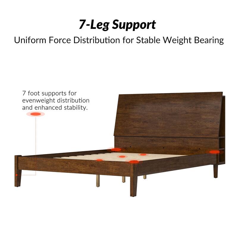 Claus Mid-Century Modern Solid Wood Platform Bed with USB Ports and Storage Space by HULALA HOME