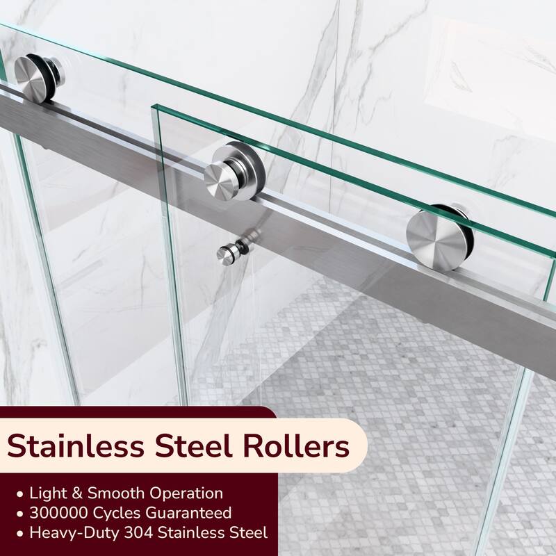 GDFStudio - Modern Minimalist Frameless Double Sliding Shower Door with 3/8" SGCC Tempered Glass & Stainless Steel Hardware