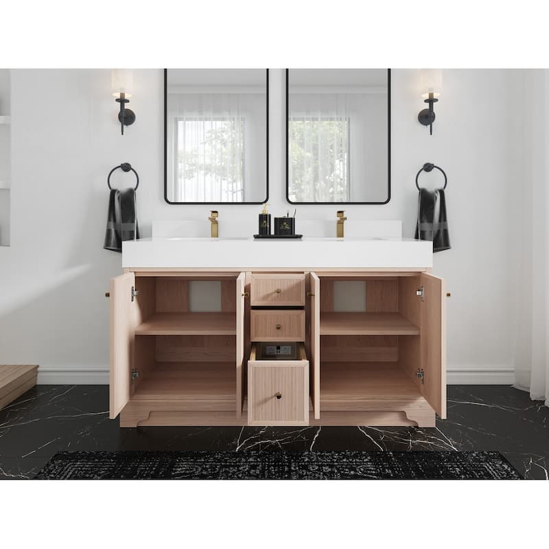 Willow Collections 60 in. W x 22 in. D Manhattan Oak Wood Double Sink Bathroom Vanity with Countertop