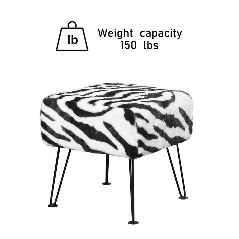Home Soft Things Animal Pattern Ottoman Bench with Black Metal Legs