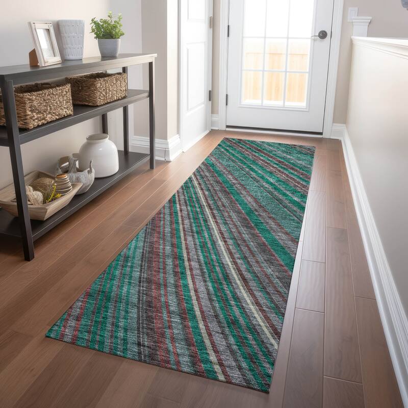 Machine Washable Indoor/ Outdoor Stripe Wave Chantille Rug