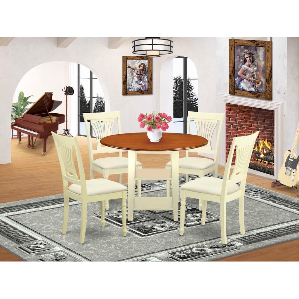 HomeStock 5-Pc Buttermilk and Cherry Solid Wood Top - Round Dining Room Set - Seats-4