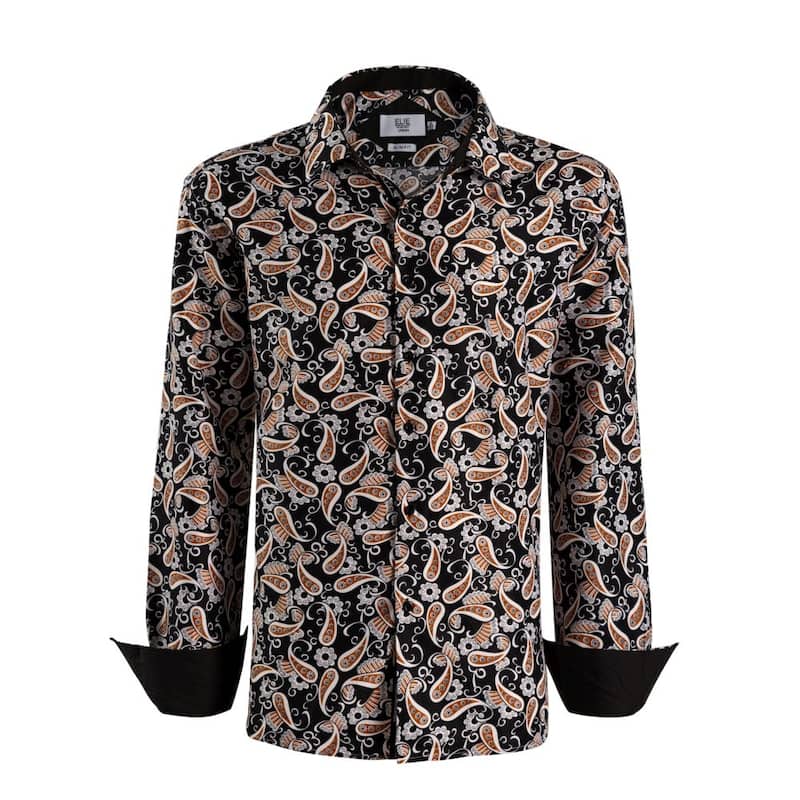 Elie Balleh Boys' Paisley Sport Slim Fit Shirt - 8 - Black
