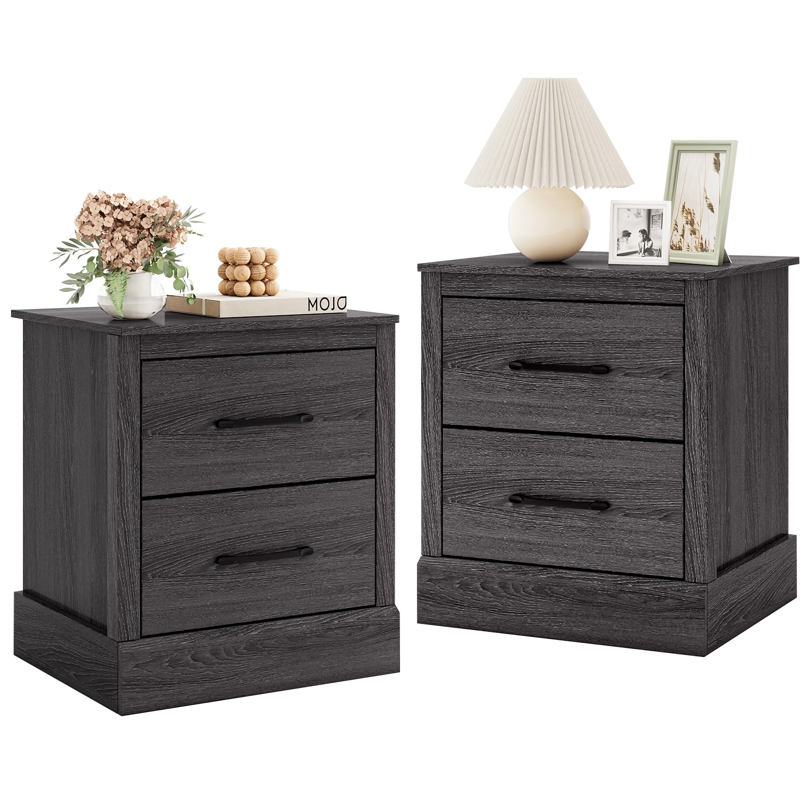 Gymax Set of 2 Drawer Nightstand Bedside Table Compact Sofa End Table