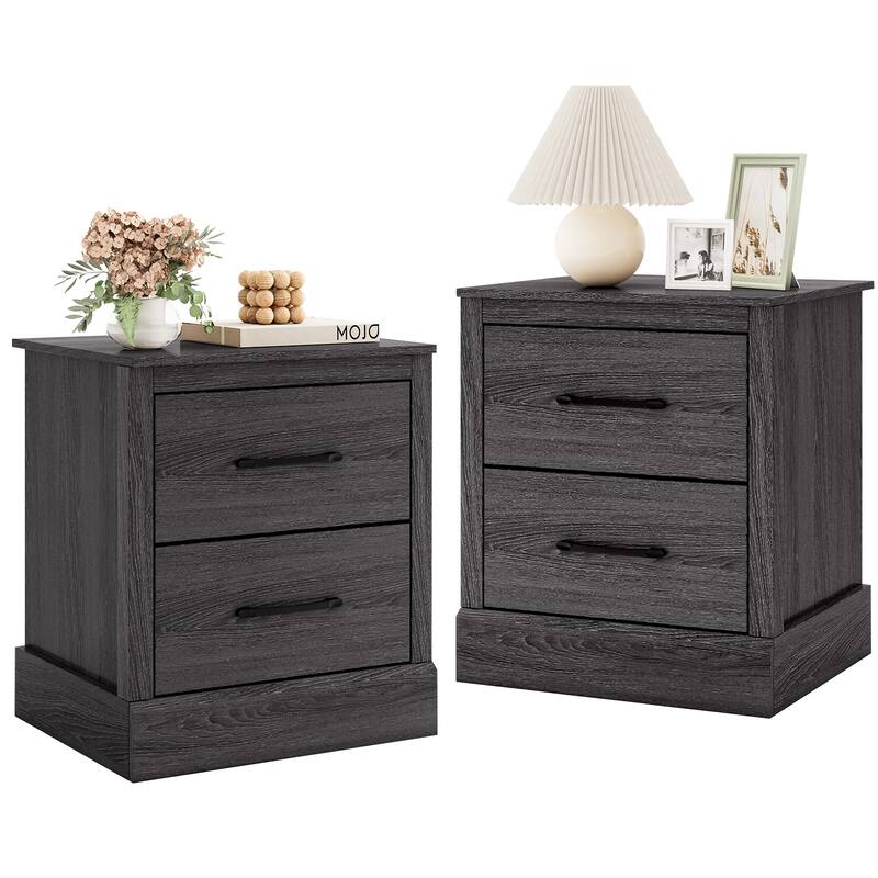 Gymax Set of 2 Drawer Nightstand Bedside Table Compact Sofa End Table - Grey - Wood