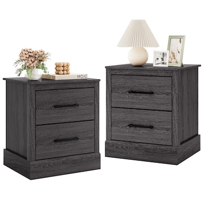 Gymax Set of 2 Drawer Nightstand Bedside Table Compact Sofa End Table