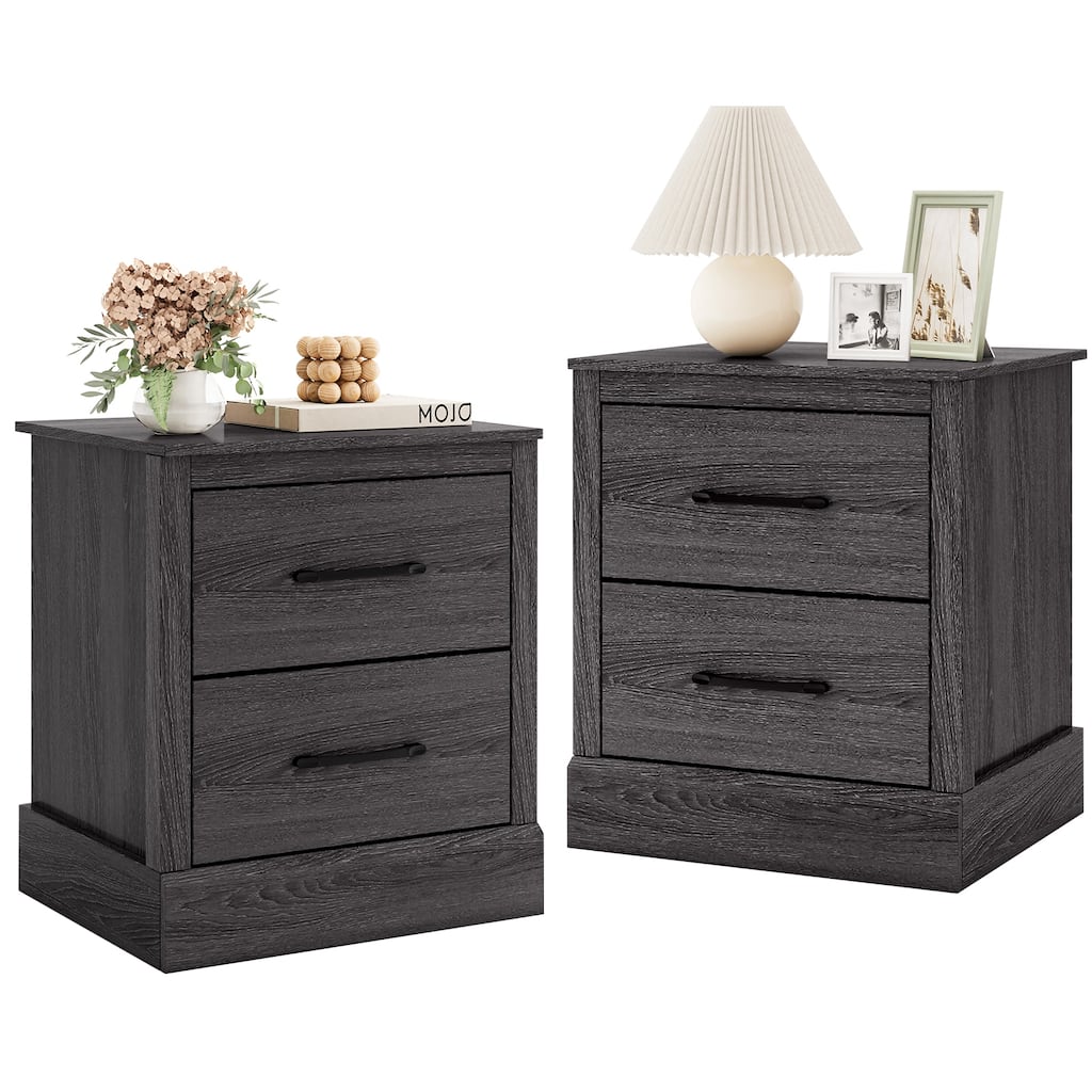 Gymax Set of 2 Drawer Nightstand Bedside Table Compact Sofa End Table