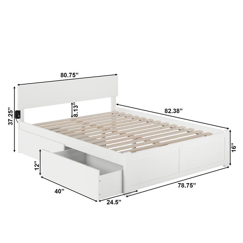 Orlando King Platform Bed with Footboard and 2 Drawers in White