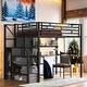 preview thumbnail 2 of 10, Full Size Metal Loft Bed with Wardrobe, Desk, Storage Shelves, Black