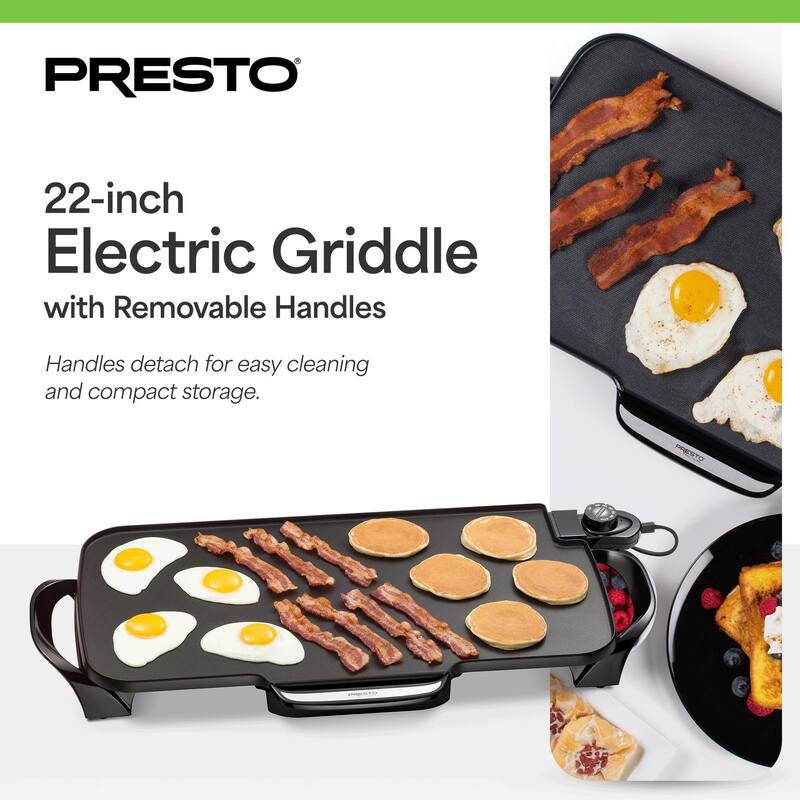 Presto 22" Electric Griddle with Removable Handles and Nonstick Cooking Surface - 5.34