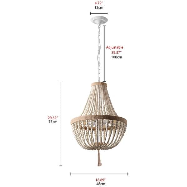 Retro Vintage 4-Light Wood Beaded Pendant Bohemian Home Decor For Kitchen Island