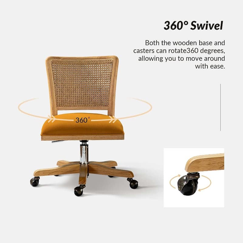 Calcutta Modern Rattan Back Task Chair Office chair with Solid Wood Legs by HULALA HOME