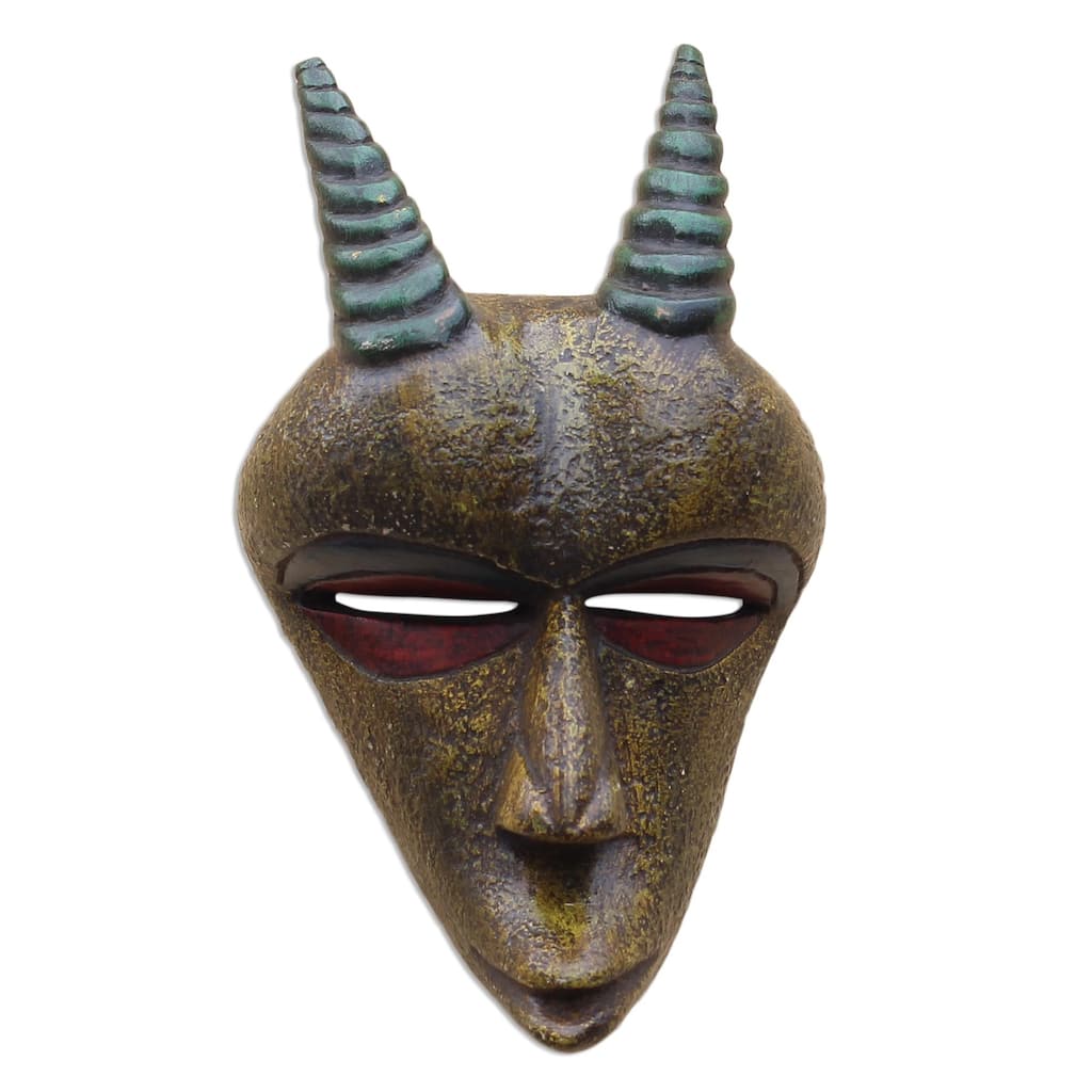 Novica Handmade Golden Goat African Wood Mask