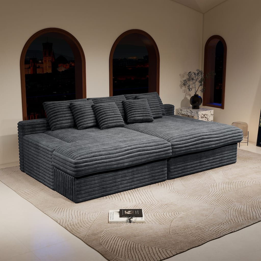 Roomfitters 118.1" Modular Sectional Sofa, 2-Piece Compressed Cloud Couch, No Assembly Required, Plush Corduroy, Grey