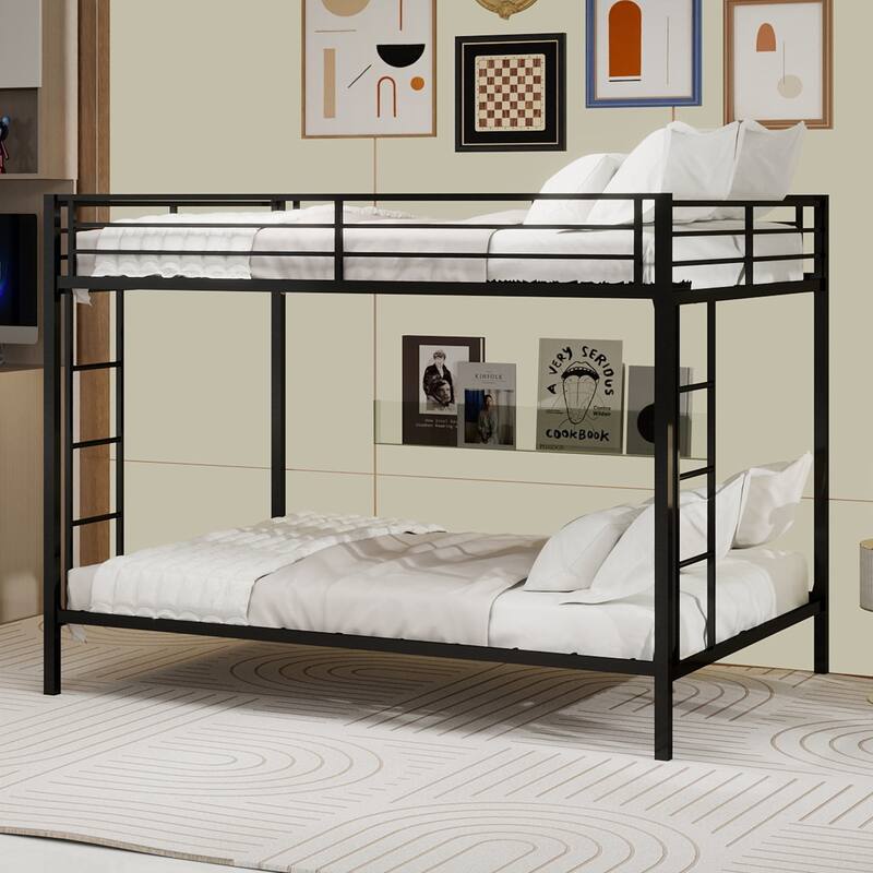 Multi-Functional Metal Bunk Bed, No Box Spring Needed, Bunk Bed Frame for Aldults Dorm Bedroom Guest Room - Black - Queen