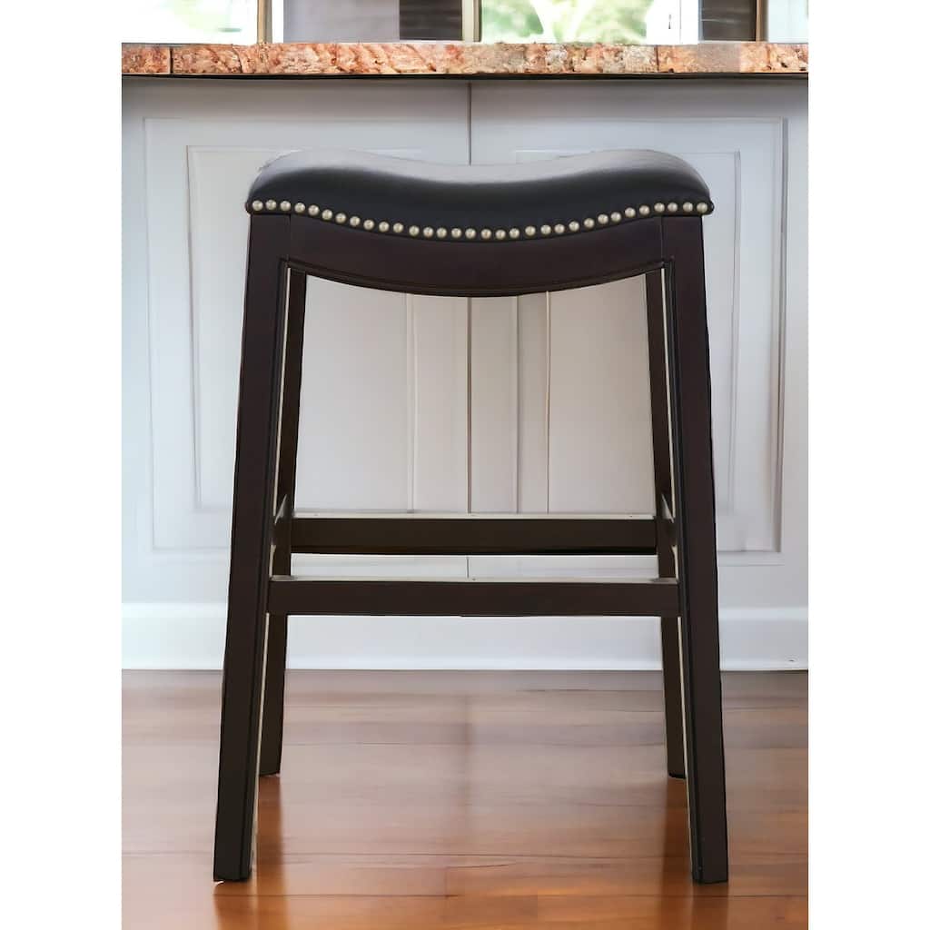 HomeRoots 26" Black and Espresso Solid Wood Backless Counter Height Bar Chair