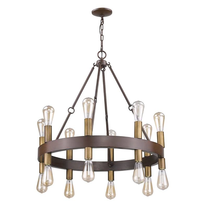 HomeRoots Brown and Black Candle Style Multi Light Metal Dimmable Chandelier - 28' X '29' X '28