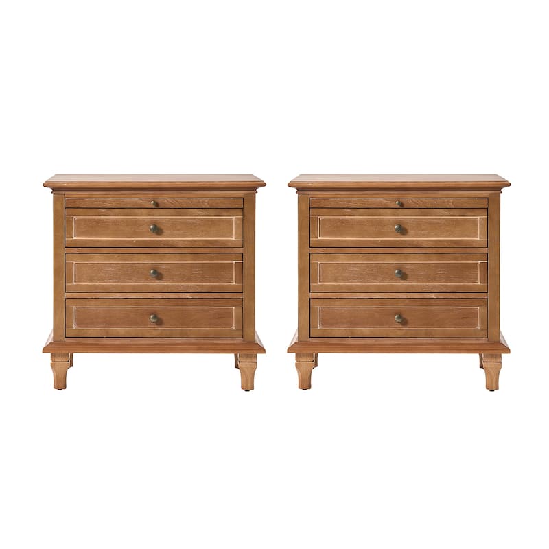 Muriel Farmhouse 3 Drawers Nightstand with Built-In Outlets nad Pull-out Shelf Set of 2 by HULALA HOME