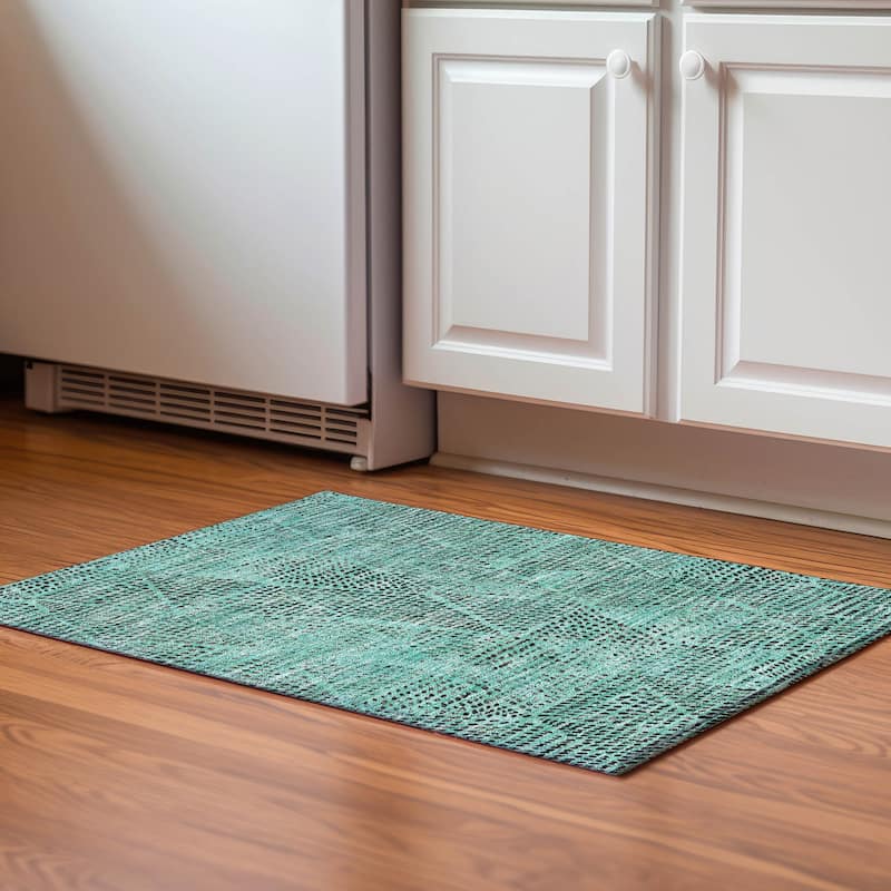 Premium Washable Super Soft Diamond Modern Mayfield Rug - Teal - 1' 8" x 2' 6" - Rectangle