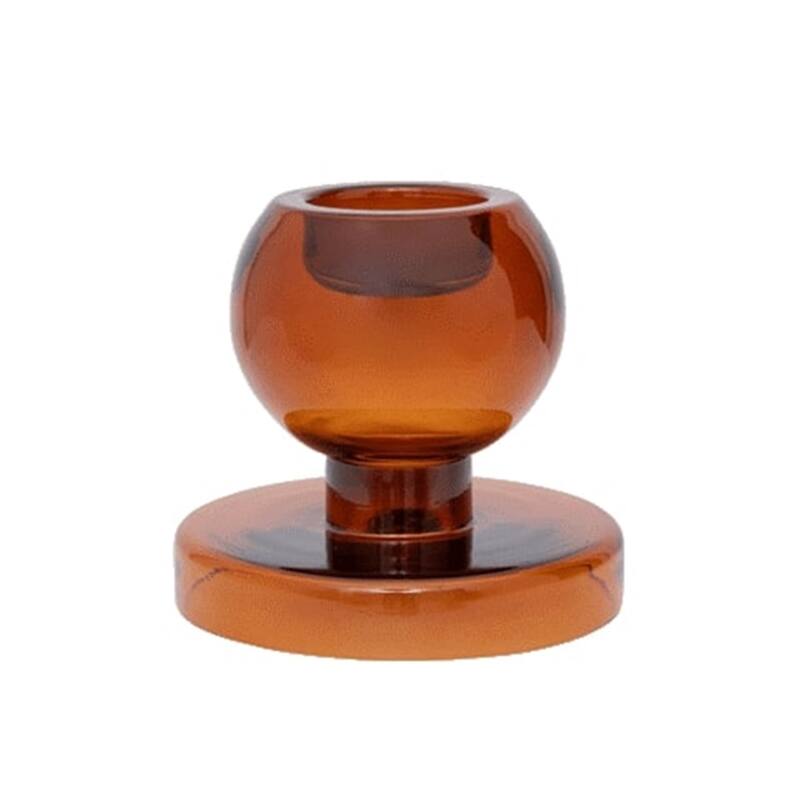 Candle Holder Both Sides Recycled Glass Apricot Orange